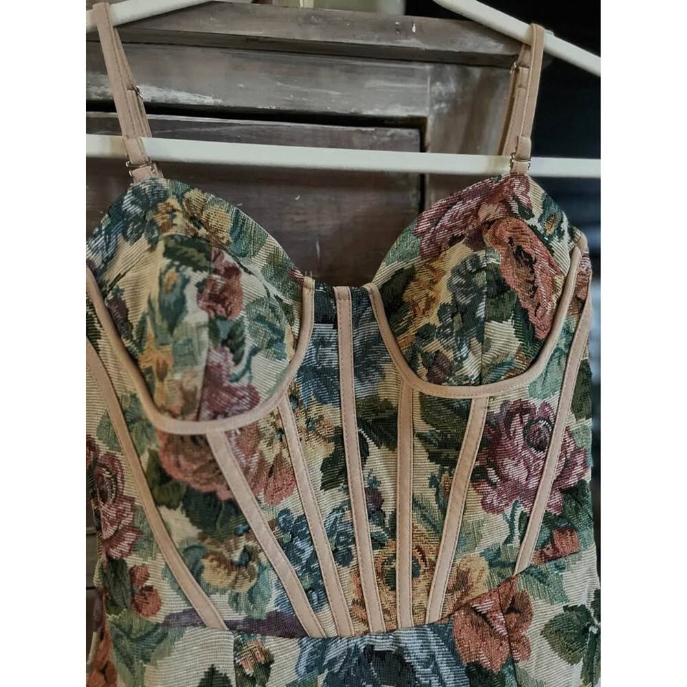 NWT Fashion Nova Floral Tapestry Corset Mini Dress Ren Faire Cottage Bodycon - Picture 3 of 11
